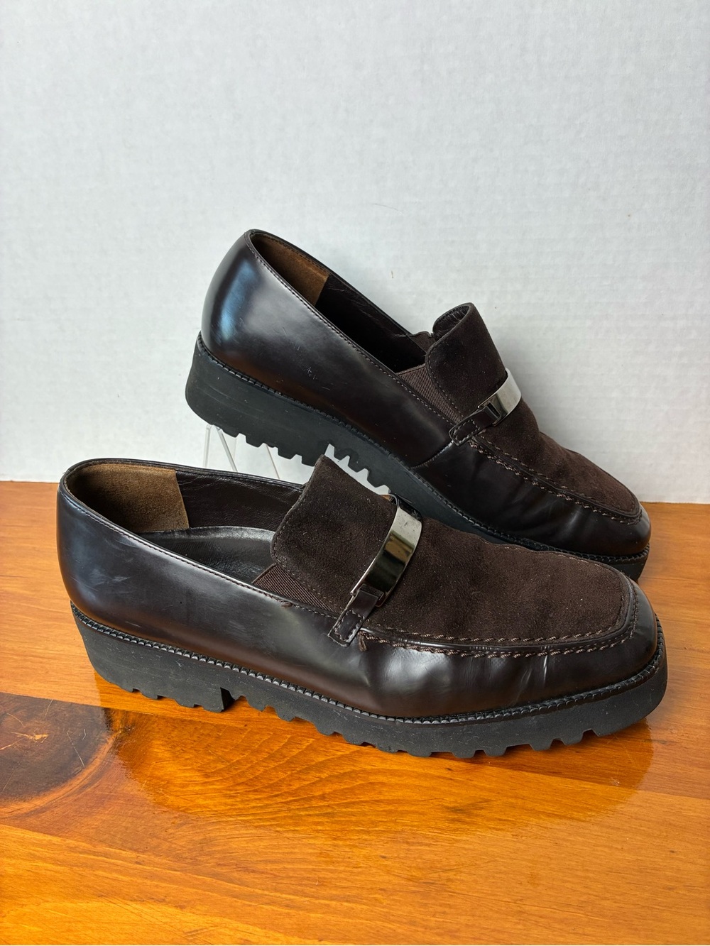 Paul Green Loafers Womenโs 8.5 By Measurements Brown Leather Suede Slip-On Shoes